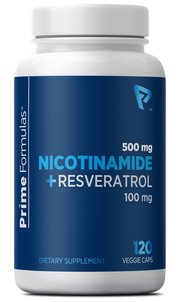 Nicotinamide 500 mg with Resveratrol 100 mg 120 Veggie Capsules - Non-GMO Vitamin B3, Supports Metabolic Health, NAD+, Skin Cell & Mitochondrial Energy Production. Made in USA for Men and Women Prime FormulasAu supplements