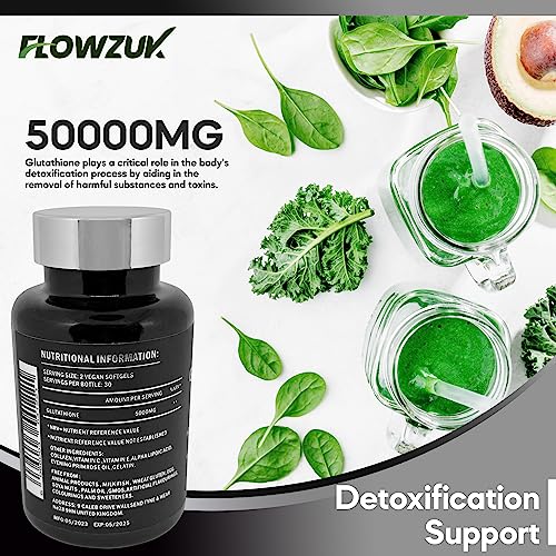Glutathione Supplements Ultra High Strength 60 Easy to Swallow softgels with Added Vitamin C and Collagen FLOWZUKAu supplements