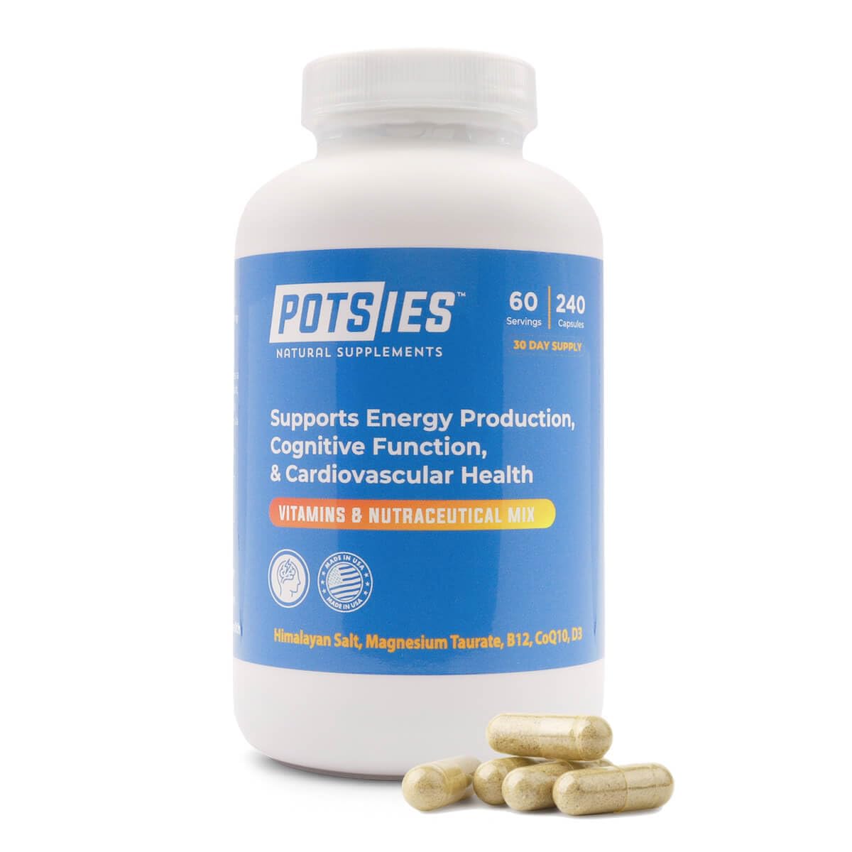 Potsies POTS Supplement Vitamin & Nutraceutical Mix Capsules for Pots Syndrome | POTS Management Essentials | 240 Capsules - 30 Day Supply PotsiesAu supplements