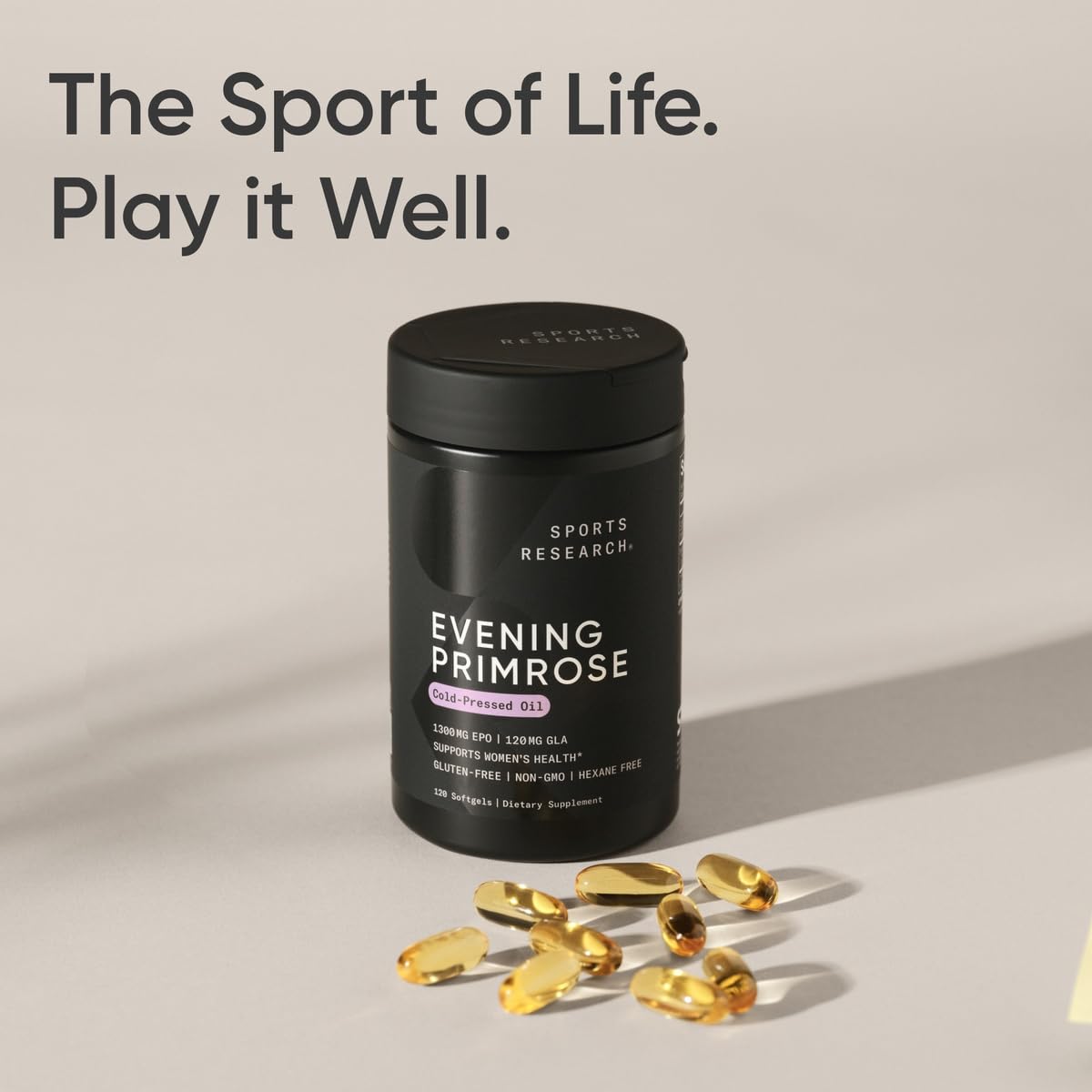 Sports Research Evening Primrose Supplement from Cold Pressed Oil - Softgels for Women’s Health & Skin Health - Gluten Free & Non-GMO GLA - High Potency 1300mg, 120 Count Sports ResearchAu supplements