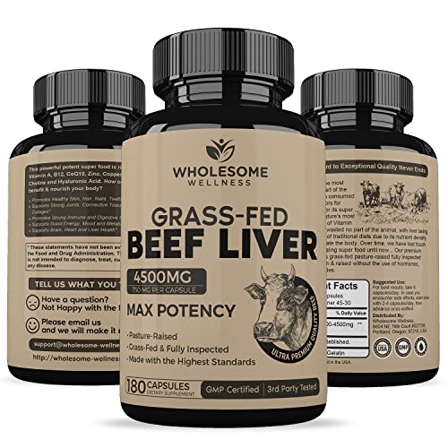 Grass Fed Desiccated Beef Liver Capsules (180 Pills, 750mg Each) - Natural Iron, Vitamin A Wholesome WellnessAu supplements