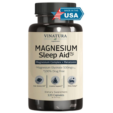 Magnesium Sleep Aid - Magnesium Glycinate Complex for Sleep with Melatonin Supplement - Glycinate 500mg, L-Theanine - 120 Capsules VINATURAAu supplements