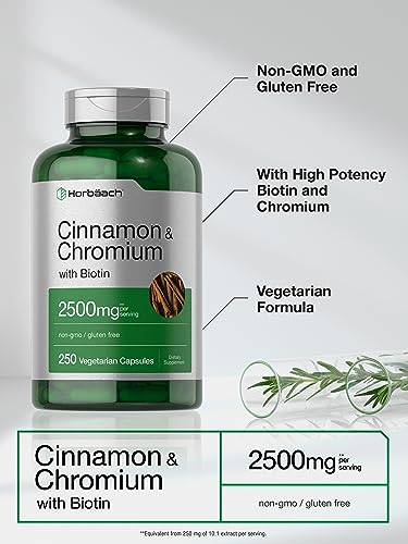 Cinnamon with Chromium Picolinate 2500mg | 250 Capsules | Plus Biotin | Vegetarian HorbäachAu supplements