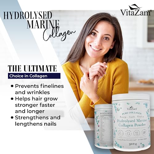 Vitazam Pure Marine Collagen Powder - 100% Hydrolysed Collagen Peptides for Hair Skin and Nails VitaZamUS supplements