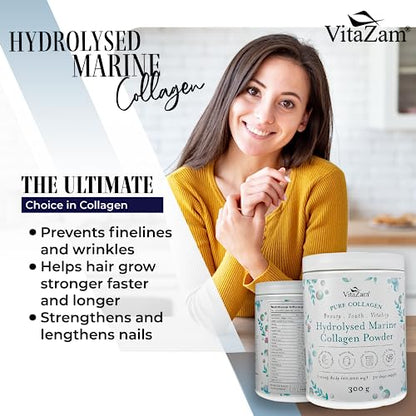 Vitazam Pure Marine Collagen Powder - 100% Hydrolysed Collagen Peptides for Hair Skin and Nails VitaZamUS supplements