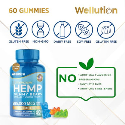 Wellution Hemp Gummies 985,000 High Potency - Fruity Gummy Bear with Hemp Oil WellutionUS supplements