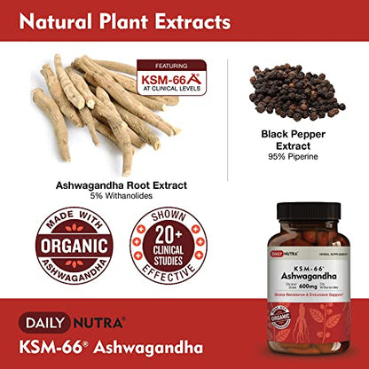 DailyNutra KSM-66 Ashwagandha 600mg Organic Root Extract - High Potency Supplement DailyNutraUS supplements