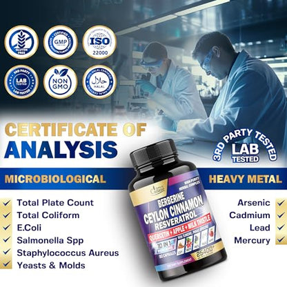 Ceylon Cinnamon 15000mg Berberine 3000mg Quercetin 2000mg Supplement - Support Organic CadaneUS supplements