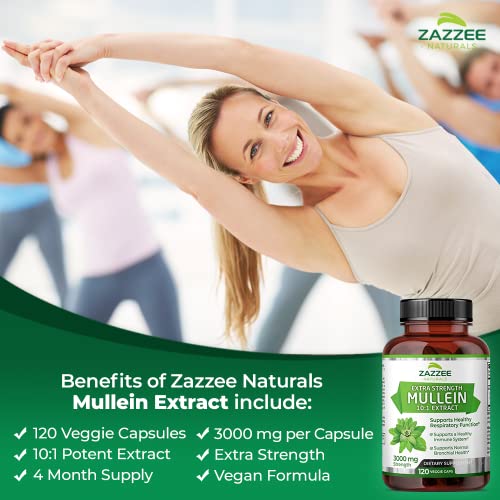 Zazzee Extra Strength Mullein 10:1 Extract, 3000 mg Strength, 120 Vegan Capsules ZazzeeAu supplements