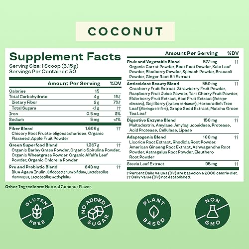 Bloom Nutrition Super Greens Powder Smoothie & Juice Mix (Coconut) Bloom NutritionUS supplements