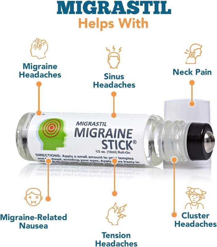 Basic Vigor Migrastil Migraine Stick Rollon - Fast Cooling Comfort for Your Head 3-Pack. Aromatherapy with Peppermint & Other Essential Oils. Metal Roller. Made in USA by Basic Vigor Basic VigorAu supplements