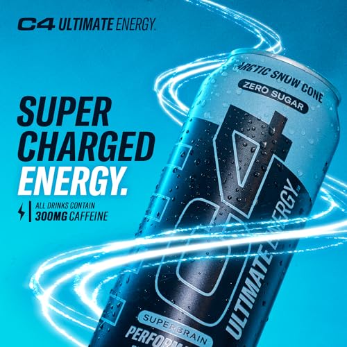 C4 Ultimate Sugar Free Energy Drink 16oz (Pack of 12) | Arctic Snow Cone | Pre Workout CellucorAu supplements