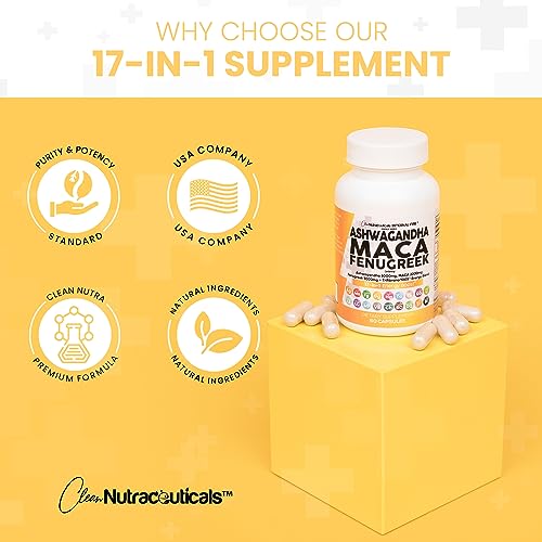 Ashwagandha 5000mg Maca Root 2000mg Fenugreek 3000mg Suppleme Clean NutraceuticalsUS supplements