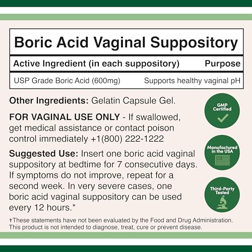 Boric Acid Vaginal Suppositories (600mg, 60 Count) Supports Vaginal pH Balance, Odor Control Double Wood SupplementsAu supplements