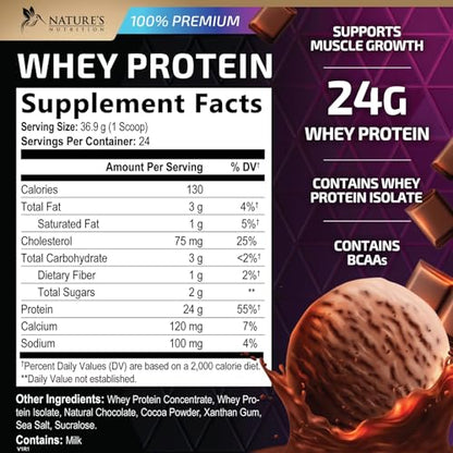 Whey Protein Powder 24g - Chocolate Ice Cream Whey Isolate Protein for Muscle Growth Nature's NutritionUS supplements