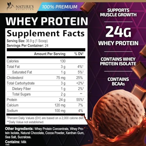 Whey Protein Powder 24g - Chocolate Ice Cream Whey Isolate Protein for Muscle Growth Nature's NutritionUS supplements