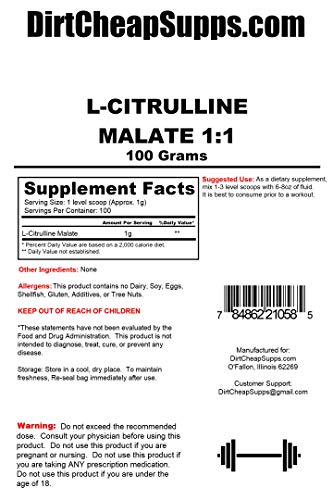 DirtCheapSupps L-Citrulline Malate 1:1 Powder 100g (Unflavored) DirtCheapSuppsUS supplements