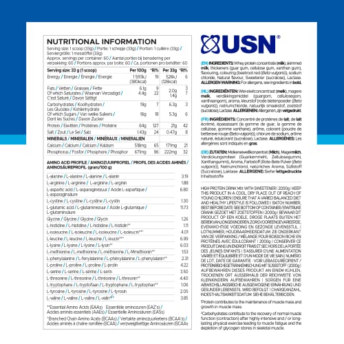 USN Whey+ Strawberry Protein Powder 2kg - Muscle Building & Recovery Protein Shakes USNAu supplements