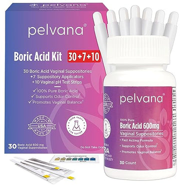 Pelvana Boric Acid Suppositories for Women 30 + 7 Applicators + 10 pH Test Strips PelvanaAu supplements