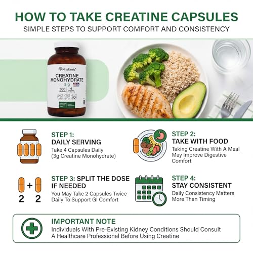 PRISTINE'S Creatine Monohydrate Capsules for Women & Men - NSF Certified 75 Day Supply 3G Muscle Growth Support Supplement - Cognitive & Athletic Performance Support - Enhanced Recovery PRISTINE'SAu supplements