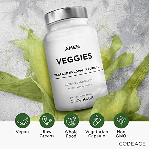 Amen Veggies, Daily Veggies Vitamins Supplement, Vegetables Vegan Blend & Whole-Food Raw Greens Multivitamin Capsules, Mushroom Complex, Superfood, Minerals, Green Vegetable Nutrients, Non-GMO, 90 ct AmenAu supplements