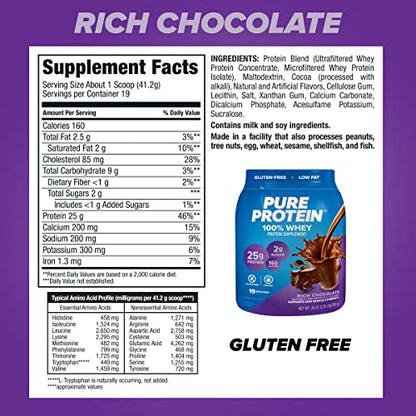 Pure Protein 100% Whey Protein Powder, Rich Chocolate, 25 g Protein, 1.75 lb Pure ProteinUS supplements