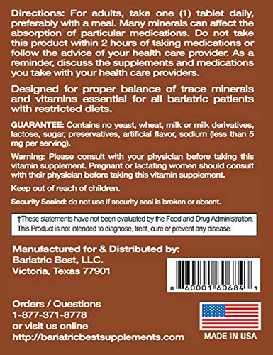 Bariatric Best Multivitamin Tablets – for Post-Bariatric Surgery, Gastric Bypass & Sleeve Bariatric Best SupplementsUS supplements