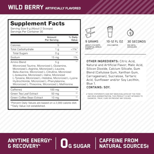 Optimum Nutrition Amino Energy - Pre Workout with Green Tea, BCAA, Amino Acids Optimum NutritionUS supplements