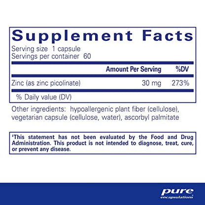 Pure Encapsulations Zinc 30 mg - Highly Absorbable - 60 Capsules Pure EncapsulationsUS supplements