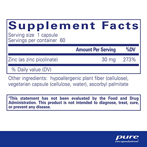 Pure Encapsulations Zinc 30 mg - Highly Absorbable - 60 Capsules Pure EncapsulationsAu supplements