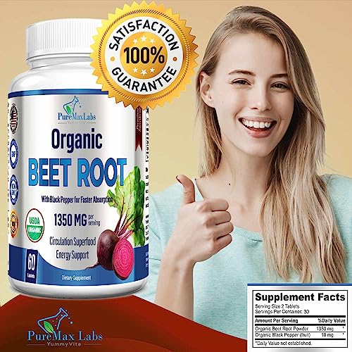 YUMMYVITE Organic Beet Root Powder Tablets - 1350mg with Black Pepper for Faster YUMMYVITEUS supplements