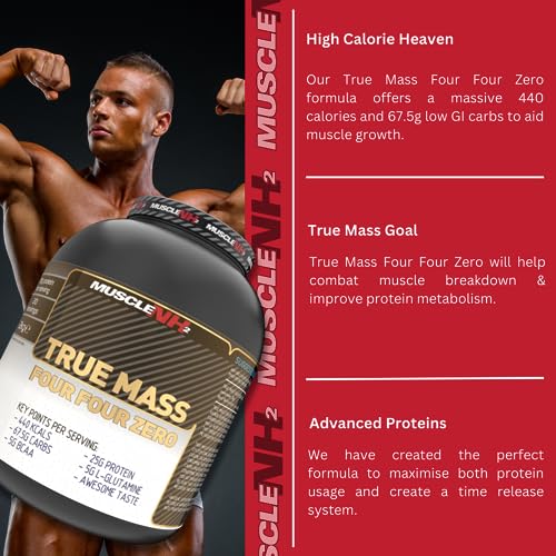 MuscleNh2 True Mass Four Four Zero Mass Gainer Protein Powder, High Calories and Protein MuscleNh2Au supplements