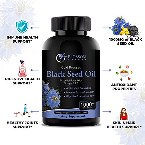 Black Seed Oil Capsules 1000mg - Premium Black Cumin Seed Oil Capsules - Black Seed Blossom NatureUS supplements