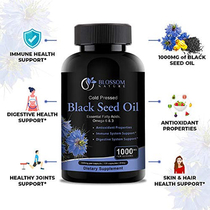 Black Seed Oil Capsules 1000mg - Premium Black Cumin Seed Oil Capsules - Black Seed Blossom NatureUS supplements