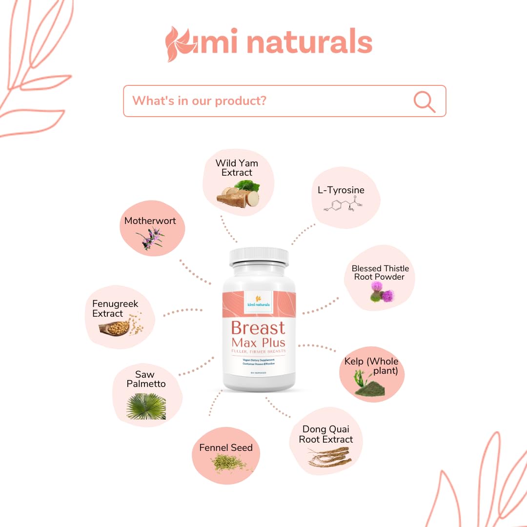 KIMI Naturals Breast Max Plus - Breast Enhancement Pills | Breast Enlargement Supplements with Fenugreek, Breast Growth, Supports Breast Firmness | 90 Capsules KIMIAu supplements