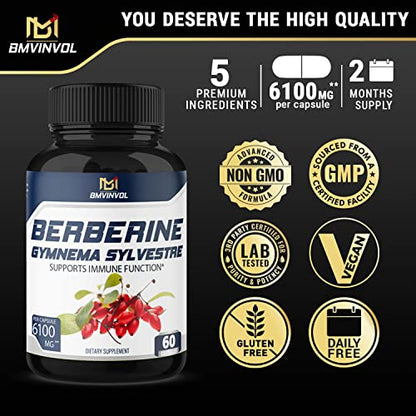 BMVINVOL 5-in-1 Berberine Supplement 6100mg with Ceylon Cinnamon, Gymnema Sylvestre BMVINVOLUS supplements