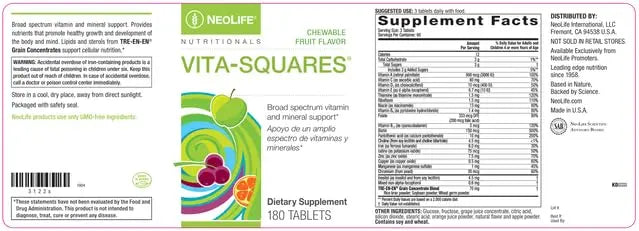 NeoLife Vita-Squares - Chewable Multivitamin for Kids, 18 Essential Vitamins & Minerals, Iron, Zinc, Vitamin D3, B-Complex NeoLifeAu supplements