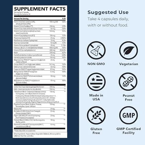 LifeSeasons Men's Multivitamin – High Potency with 21 Vitamins & Minerals, PureWay-C®, NAD+, Active B-Vitamins, TRAACS® Chelates, enXtra® for Energy, Probiotics & Mushrooms – 120 Veg Capsules LifeSeasonsnz supplements