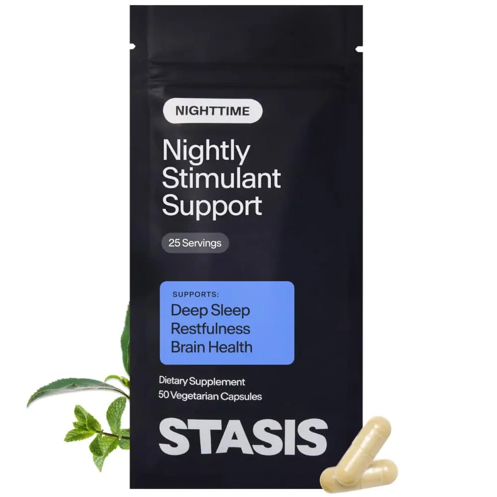 STASIS Nighttime Supplement for Men & Women with Magnesium, Melatonin, Zinc & Botanical Extracts, Evening Routine Support Capsules for Bedtime Use, Vegan, Non GMO, 25 Servings, 1 Month Supply STASISAu supplements