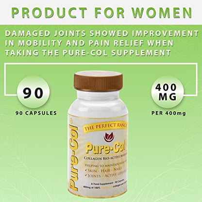Pure-COL Collagen 90 Capsules 400mg Bio-Active Matrix High Strength Collagen Tablets The Perfect RangeUS supplements