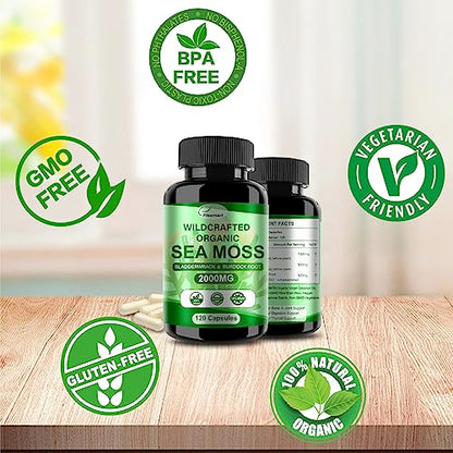Fleamart 2 Pack Irish Sea Moss Capsules 120ct Raw Organic Sea Moss Wildcrafted Bladder FleamartUS supplements