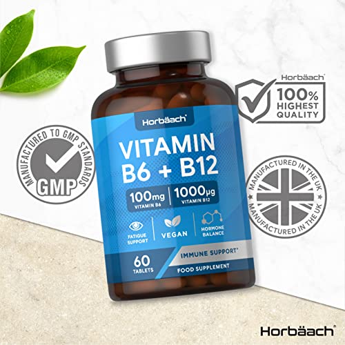 Vitamin B6 and B12 Tablets High Strength | 60 Count | with 100mg of Vitamin B6 HorbäachUS supplements