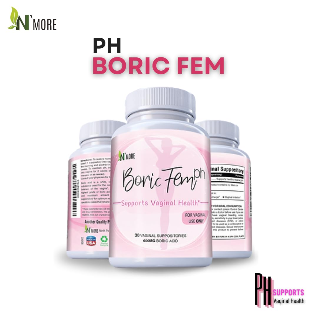 N'More Boric Acid Vaginal Suppositories- 100% Pure - Made in USA- Boricfem Vaginal Health Supplement- 30 Servings (Pack of 1) N'MoreUS supplements