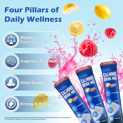 VENQUORIN Super Cortisol Calm Supplement Drink Powder for Women & Men with Magnesium Glycinate, Ashwagandha, L-Theanine & Vitamin D3 | Relaxation & Mood Support | Sugar Free, Vegan, 30 Servings VENQUORINAu supplements