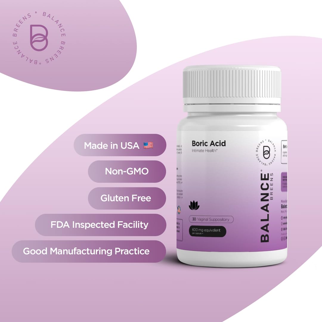 Boric Acid Suppositories for Women 600 mg - 30 Vaginal Use Capsules - ph Balance Pills, Odor Control BalancebreensAu supplements