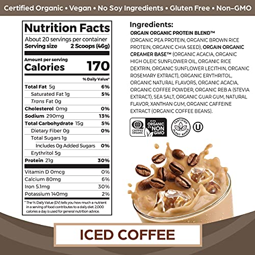 Orgain Organic Vegan Protein Powder, Iced Coffee - 21g Plant Based Protein, Gluten Free OrgainUS supplements