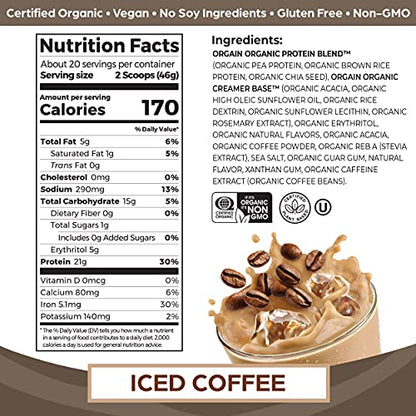 Orgain Organic Vegan Protein Powder, Iced Coffee - 21g Plant Based Protein, Gluten Free OrgainUS supplements
