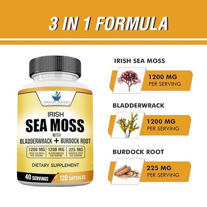 American Standard Supplements Irish Sea Moss 1200mg, Bladderwrack 1200mg American Standard SupplementsUS supplements