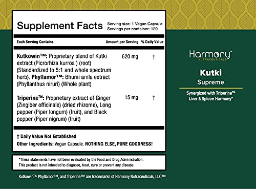 Kutki Supreme - Harmony Nutraceuticals Ayurvedic Medicine for Healthy Skin, Immune and Respiratory Systems - 120 Vegan Organic Capsules Harmony NutraceuticalsAu supplements