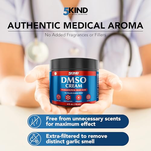 5Kind DMSO Cream for Pain Relief 4 fl oz - 99.9% Pure DMSO Pharmaceutical Grade Cream - Aloe Vera, Magnesium, Arnica & Menthol - Topical Muscle and Joint Pain Relief - Registered NDC - Made in USA 5kind clinical skincareAu supplements